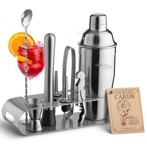 Bartender Kit with Stand — Stainless Steel