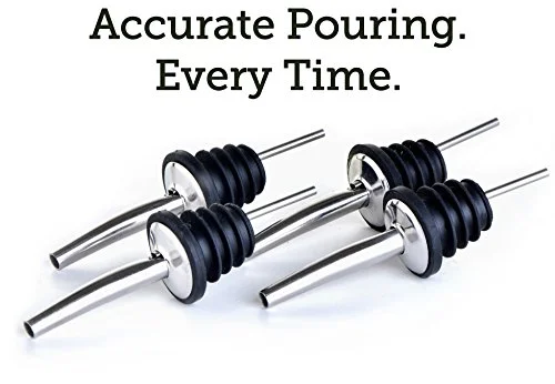 Mixology & Craft Professional Liquor Pourers Set of 4, Free-Flow Stainless Steel Speed Bottle Pourer w/Tapered Spout, Fit Various Sizes of Liquor, Wine, Spirits, Vinegar and Olive Oil Bottles, upto 1L — 2