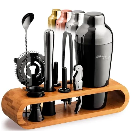 Mixology & Craft Cocktail Shaker Set with Bamboo Stand - Professional 10-Piece Bartender Kit - Complete Bar Set & Cocktail Mixer Kit for Home (Gun-Metal)