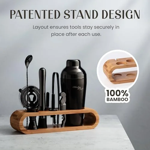 Mixology & Craft Cocktail Shaker Set with Bamboo Stand - Professional 10-Piece Bartender Kit - Complete Bar Set & Cocktail Mixer Kit for Home (Gun-Metal) — 4