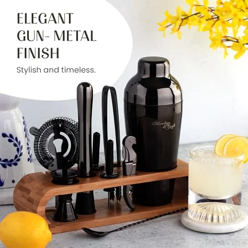 Mixology & Craft Cocktail Shaker Set with Bamboo Stand - Professional 10-Piece Bartender Kit - Complete Bar Set & Cocktail Mixer Kit for Home (Gun-Metal) — 5