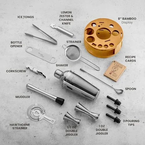 Mixology & Craft Bartender Kit – 15 Piece Cocktail Shaker Set with Bamboo Stand | Complete Cocktail Kit Gift Set | Top Bartender Gifts for Men & Women | Exclusive Recipe Cards (Silver) — 2