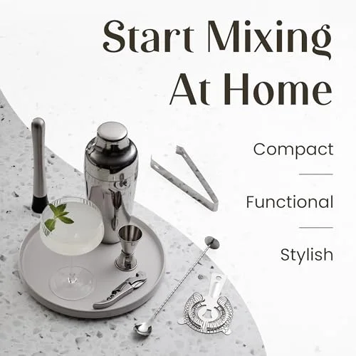 Mixology & Craft Bartender Kit – 15 Piece Cocktail Shaker Set with Bamboo Stand | Complete Cocktail Kit Gift Set | Top Bartender Gifts for Men & Women | Exclusive Recipe Cards (Silver) — 3