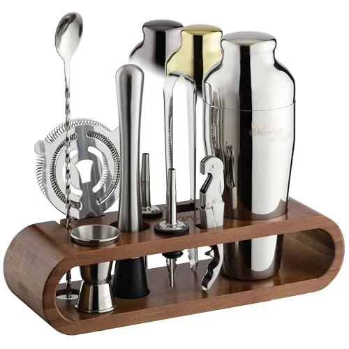 Bartender Kit with Stand — Silver / Dark Bamboo